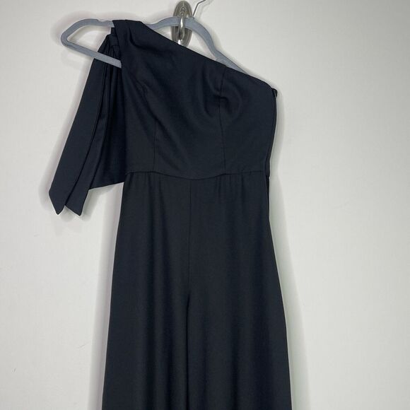 BHLDN Anthropologie Black One Shoulder Windham Wide Leg Jumpsuit Women's Size 0 - Picture 4 of 9